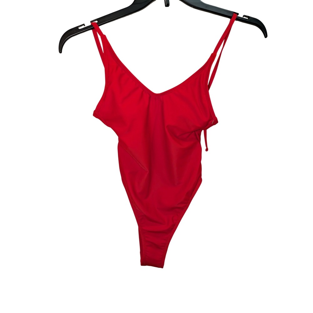 Wild Fable Womens Red High Leg One Piece Swimsuit XXS 00 V-Neck Cheeky NWT